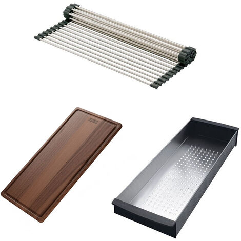 Set accessoires cuves Kubus Fragranit : rollmat + panier égouttoir + planche en bois - Franke
