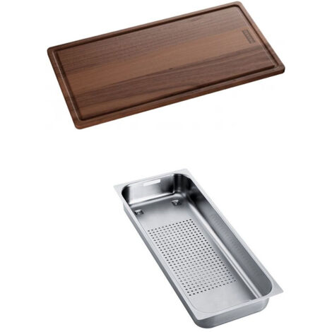 Set accessoires éviers Aton + Smart Inox : panier égouttoir + planche en noyer - Franke