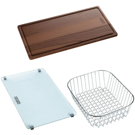 Set accessoires éviers Maris MRG 211 Fragranit : planche en bois + planche en verre + panier en inox - Franke