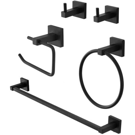 Set accessori a muro 5 pezzi in acciaio nero opaco e viti incluse  Levante