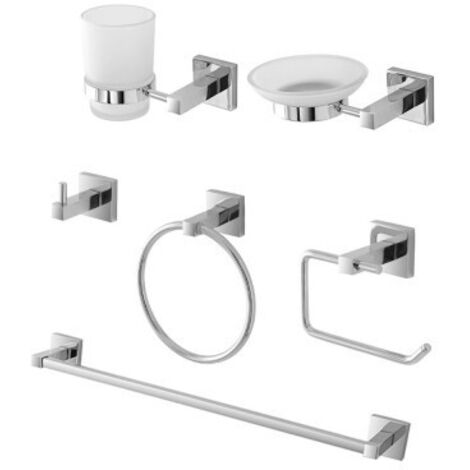 Set accessori a muro 6 pezzi in metallo cromato e viti incluse  Rock
