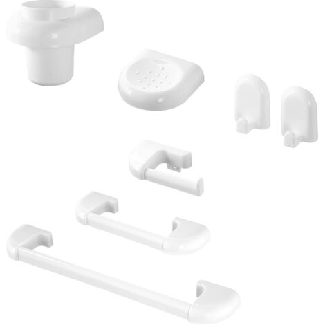 Set accessori a muro 7 pezzi in ABS bianco con doppio fissaggio  Gioia