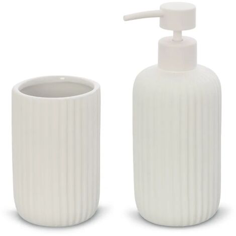 Set accessori bagno 2 pezzi in ceramica bianco soft touch Spring
