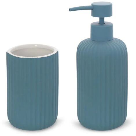 Set accessori bagno 2 pezzi in ceramica blu soft touch Spring