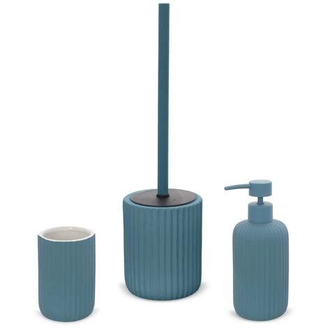 Set accessori bagno 3 pezzi in ceramica blu soft touch Spring