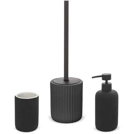Set accessori bagno 3 pezzi in ceramica nero soft touch Spring