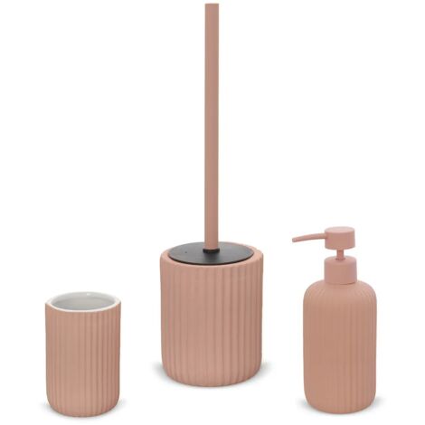 Set accessori bagno 3 pezzi in ceramica rosa soft touch Spring