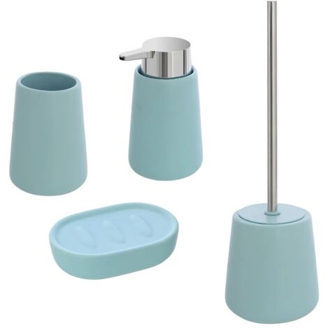 Set accessori bagno 4 pezzi in ceramica turchese pastello Sidney