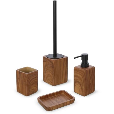 Set accessori bagno 4 pezzi in poliresina effetto legno Radici