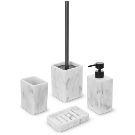 Set accessori bagno 4 pezzi in poliresina marmorizzata bianca Marmo