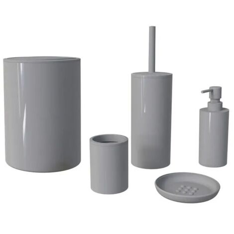 Set accessori bagno 5 pezzi ABS grigio – Serie Ruby
