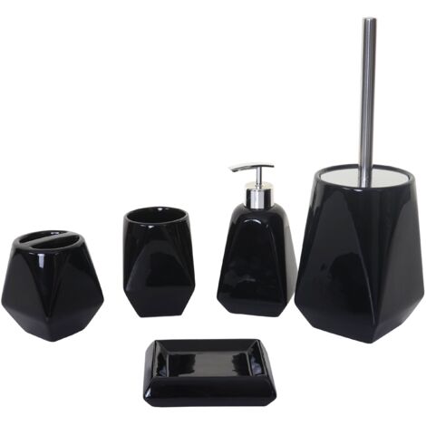 Set Accessori Bagno 5 Pezzi Porta scopino Porta spazzolino in ceramica Nero 040003022