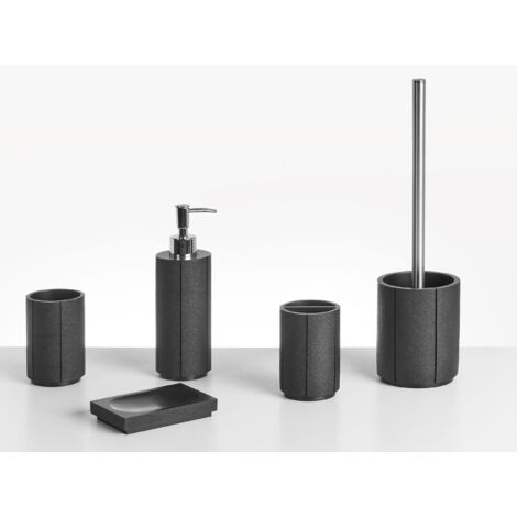 JINCROP Set Accessori Bagno In Marmo 5 Pezzi – Portaspazzolino, Dispenser Sapone, Portasapone E 2 Bicchieri, Nero