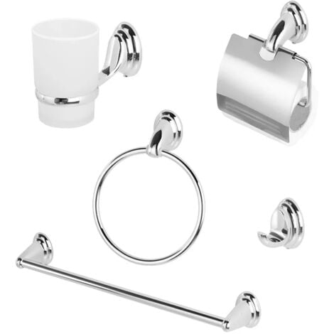 Set accessori bagno a muro 5 pezzi in vetro satinato con supporti cromati  Facile
