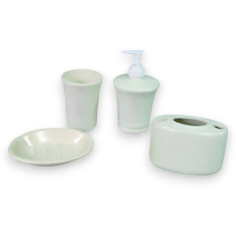 Set accessori bagno in ceramica bianca dispenser sapone liquido portaspazzolini e portasaponette