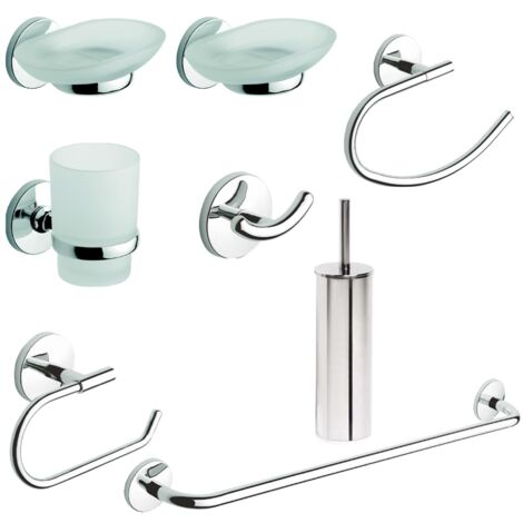 Set accessori bagno porta asciugamani in acciaio kit 8 pz prod. One Cromo