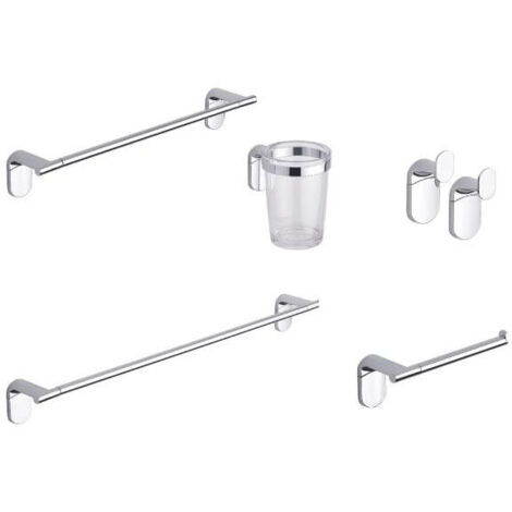 Set accessori bagno portasciugamani in acciaio e abs 5 pz mod. Zero Cromo