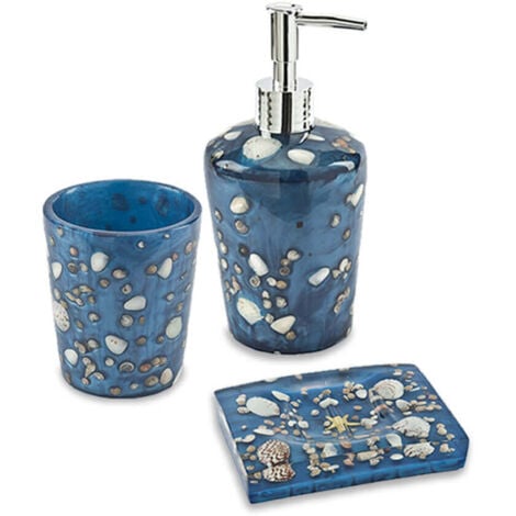 Set accessori da appoggio 4 pezzi Dispenser Bicchiere Porta sapone e  Vassoio Zen grigio, Arcshop