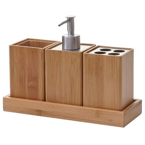 Set 3 accessori da bagno con decoro in legno Atworth