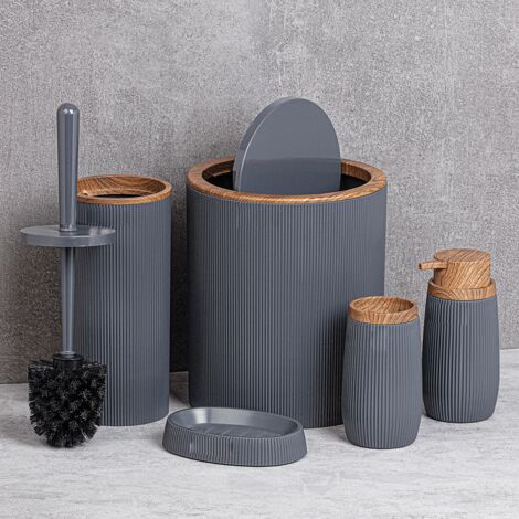 Legno Rigato Set Accessori da Bagno Tondo Rigato Grigio/Oro - Meda