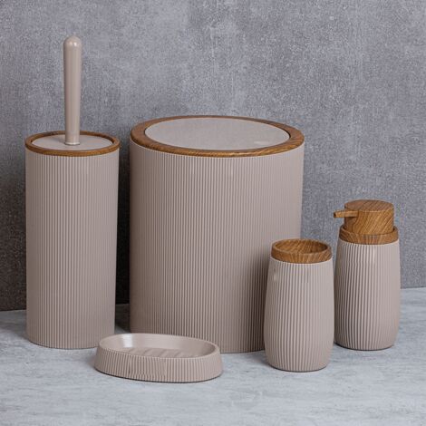 Legno Rigato Set Accessori da Bagno Quadrato Rigato Tortora - Meda