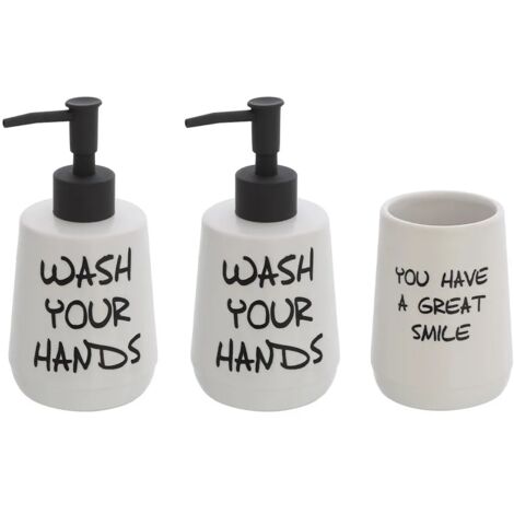 Set accessori linea Wash con 2 dispenser e bicchiere portaspazzolini bianco