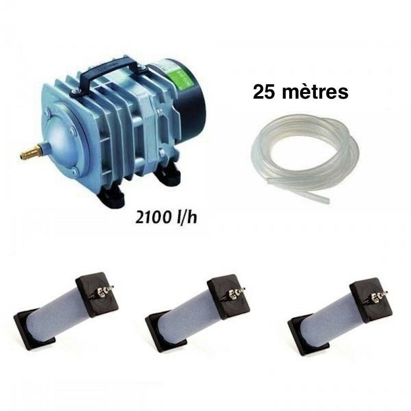 Set Aérateur Bassin De Jardin De 1000 à 4000 l. Pompe à air bassin + 3 aérateurs 22cm