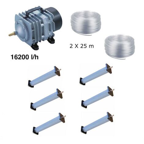Set aérateur bassin de jardin de 30000 à 50000 l. Pompe à air bassin + 6 bulleurs longs
