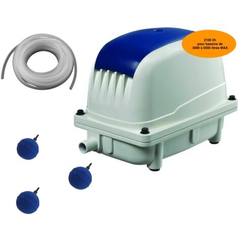 Set Aérateur Bassin Pompe à air 2100 l/h 3 boules diffuseur SILENCIEUX. Pour 4000 litres environ