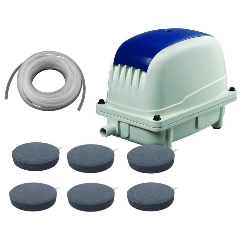 Set Aérateur Bassin Pompe à air 9000 l/h 6 diffuseurs 12 cm de diamètre silencieux. Pour 12000 - 15000 litres environ