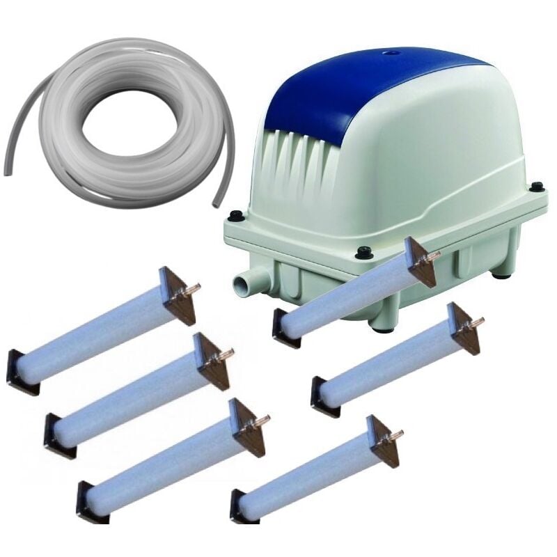 Set Aérateur Bassin Pompe à air 9000 l/h 6 diffuseurs pro 13 cm de long silencieux. Pour 12000 - 15000 litres environ