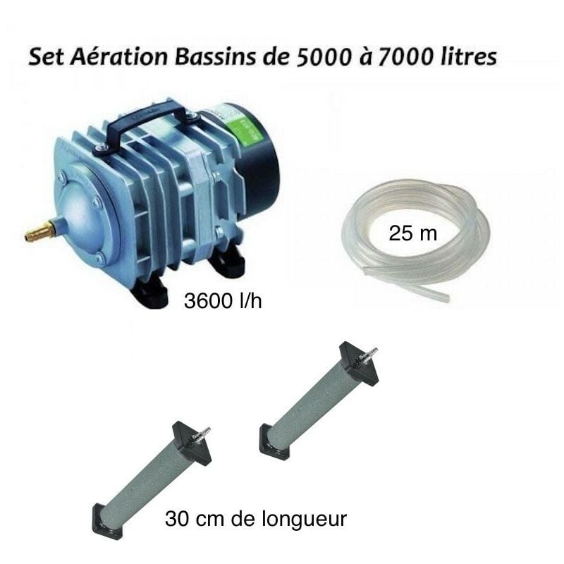 Set aération 2 diffuseurs 30 cm bassin de jardin de 5000 à 7000 litres