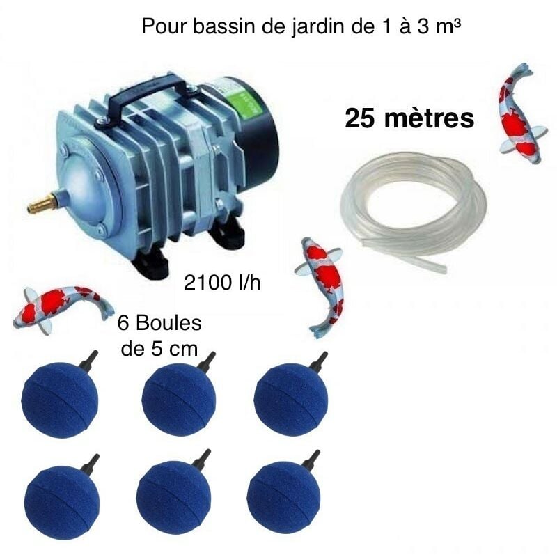 Set aération 6 boules diffuseurs pour bassin de jardin de 1000, 2000 et 3000 l