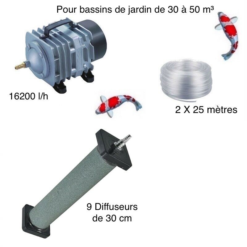 Set aération 9 diffuseurs 30 cm bassin de jardin de 30000 à 50000 litres