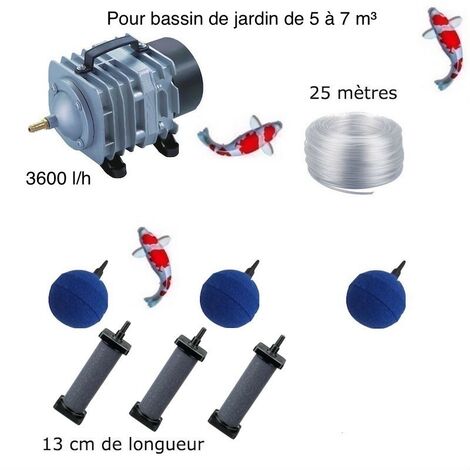 Set aération bassin 3600 l/h 3 Diffuseurs 13 cm + 3 boules de 5 à 7 m³