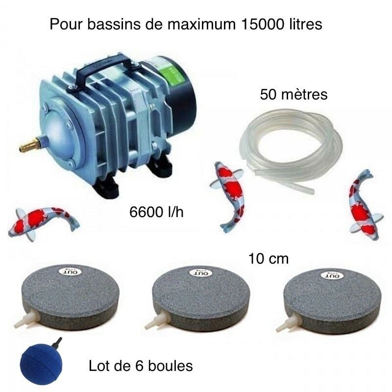 Lepoissonquijardinefr - Set aération bassin de jardin 6 Boules + 3 disques 10 cm de 12000 à 15000 l