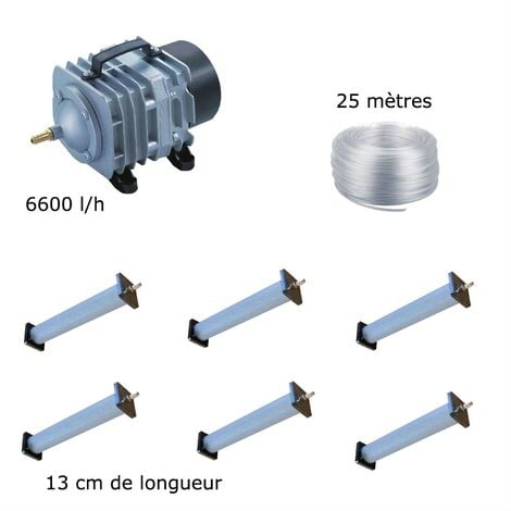 Set aération bassin de jardin 6600 l/h 6 diffuseurs 13 cm - 12000 à 15000 litres