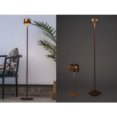 SET Akku Stehlampe 120cm & Tischleuchte 36cm für Outdoor kabellos Rostoptik