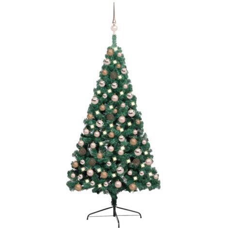 Set Albero Natale Artificiale a Metà LED e Palline Verde 120cm