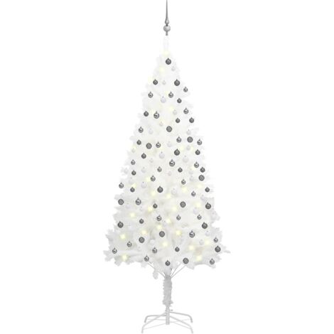 Set Albero Natale Artificiale con LED e Palline Bianco 210 cm