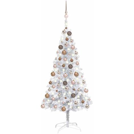 Set Albero Natale Artificiale LED e Palline Argento 120cm PET