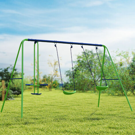 Set Altalene da Giardino per 4 Bambini, 1 Altalena Doppia e 2 Altalene Singole, Capacità di peso 45kg (Altalena) 180kg (Totale), 280x140x178cm