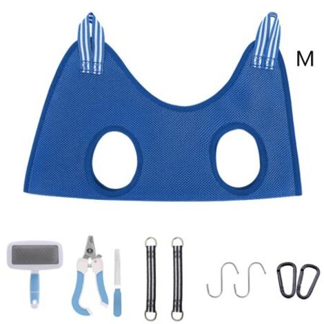 Set amaca per toelettatura per cani e gatti di piccola taglia, tagliaunghie per animali domestici, forbici per toelettatura per cani e gatti (blu) (M)