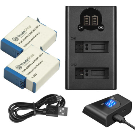 Set-Angebot: 2-fach Ladegerät USB-C + 2x Li-Ion Akku (3,85V / 1900mAh) für GoPro Hero 12 Black AHDBT-901+ SPBL1B CHDFB-111 CHDHX-101 CHDHX-901