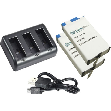 Set-Angebot: 3-fach Ladegerät + 2x Li-Ion Akku (3,85V / 1650mAh) für GoPro Max 360° 601-26762-000 SPCC1B+