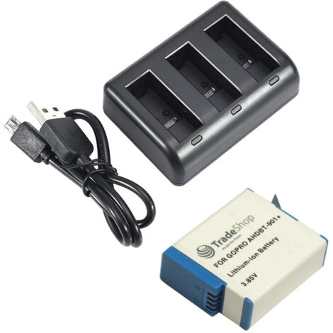 Set-Angebot: 3-fach Ladegerät + Li-Ion Akku (3,85V / 1900mAh) für GoPro Hero 12 Black AHDBT-901+ SPBL1B CHDFB-111 CHDHX-101 CHDHX-901
