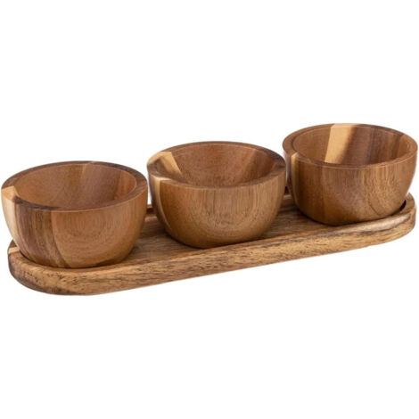 Set apéritif avec plateau et 3 bols en bois - Marron - L 30 cm - Livraison gratuite