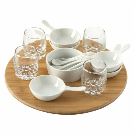 SET APERITIF BAMBOU 14 PIECES BLANC