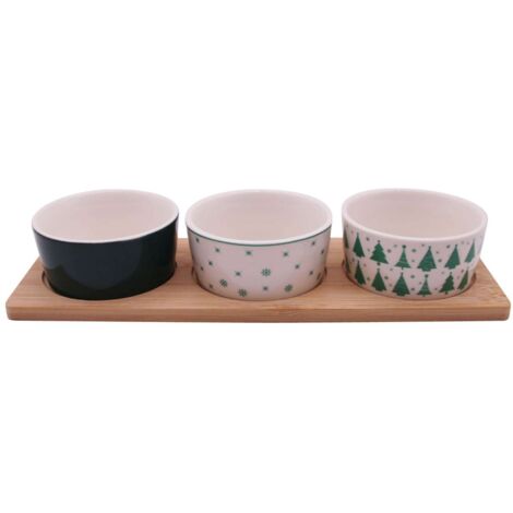 Set apéritif de Noël 3 coupelles et plateau en bambou