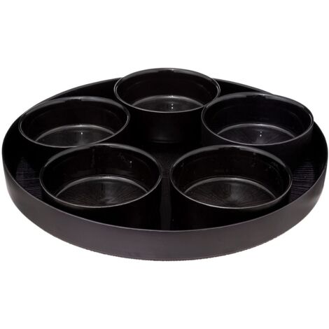 Set apéritif en céramique "Astra" avec plateau et 5 bols - Noir - D 34 cm - Livraison gratuite